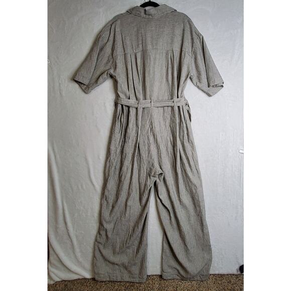 Z Supply XL Linen Striped Jumpsuit Ellora w belt Oatmeal beige Widelegs Stylish - Picture 5 of 16